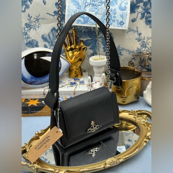 🆕 VIVIENNE WESTWOOD 🧿 NWT Small Black Hazel Bag - Saffiano Leather - Black - Picture 4 of 15